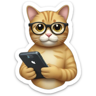 A cat's head in tech-savvy glasses with screens and a phone in its hand sticker