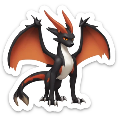 Black Cool Edgy Anthro Noivern-Nargacuga-Houndoom-Charizard Fakémon  with White and Red Edgy markings sticker