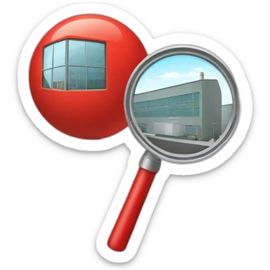 red magnifying glass looking at a factory sticker