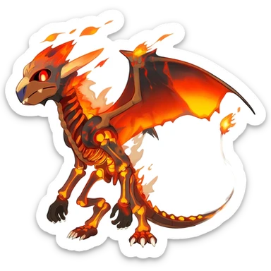 Skeletal Fiery Flaming Volcanic Draconic Cubone-Salandit-Houndoom-Houndour-Marowak-Poochyena-Litten-Fakémon-hybrid-creature (full body), 4 legs sticker