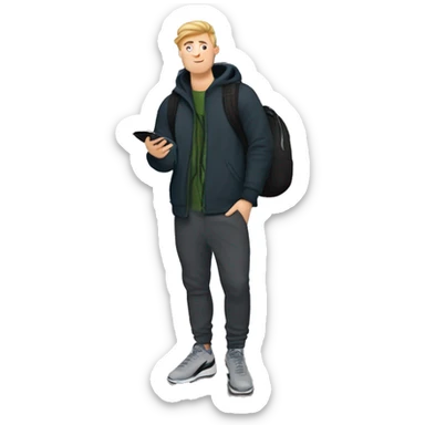 Young white man wearing nike tech fleece smoking at a train station holding a Bluetooth speaker  sticker