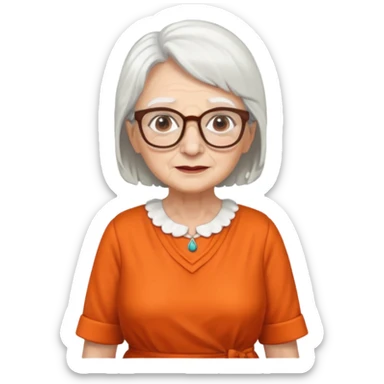 OLD LADY IN KITCHEN OUTFIT ORANGE DRESS, GLASSES. WHITE HAIR  sticker