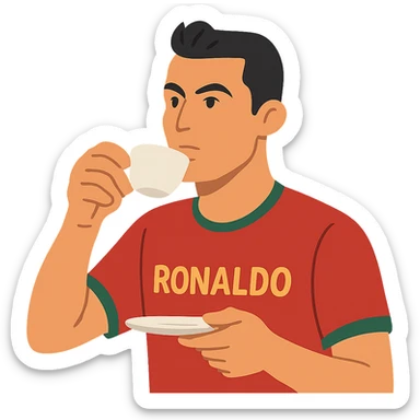 flat toon style Cristiano Ronaldo drinking tea sticker