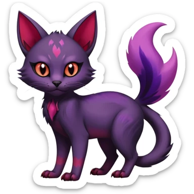Black edgy cute demonic realistic pretty beautiful sleek Noibat-Purloin-Torracat-Lykoi-Caracal-cat-Fakemon-fusion-hybrid-creature with violet and red scale markings sticker