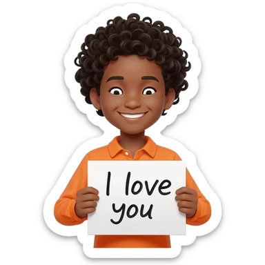 black boy curly hair orange shirt saying I love you sticker