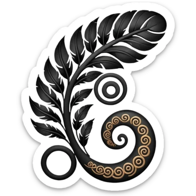 Feather Māori koru design at top sticker