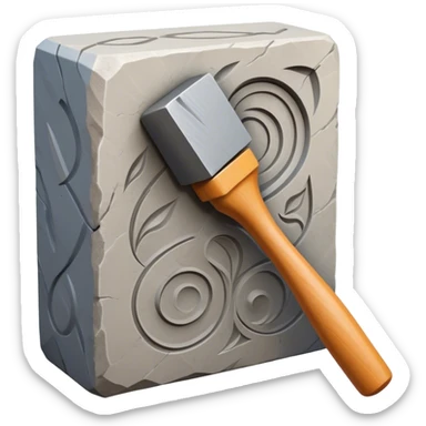 Carving icon, detailed stone snd plastic carving in progress, carving tools like chisels, mallet, visible texture and patterns, minimalistic style, clean lines, transparent background. sticker
