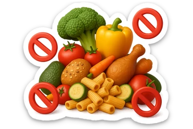 EMOJI STILE IPHONE DI UNa montagna di cibo sano tipo broccoli, pomodori, pasta ecc con divieti 3d sparsi, IPERREALISTICO 4K sticker
