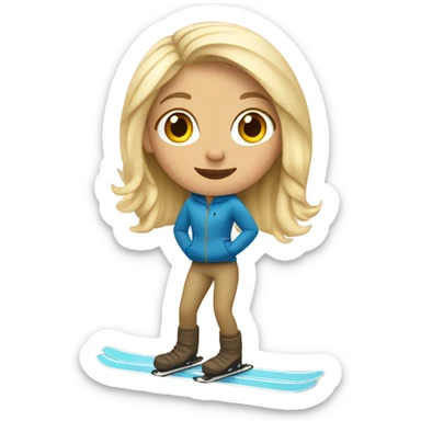 Blonde girl on a beige skis sticker