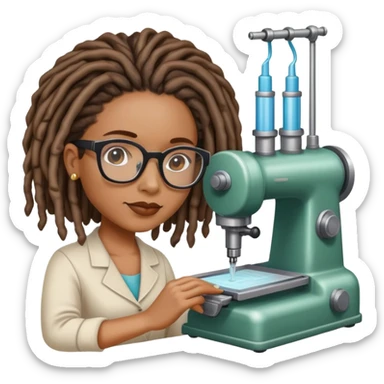 African American lady with locs using crafting machine sticker