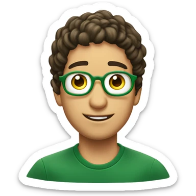 Chico con ojo verdes, cabello ondulado y gafa sticker