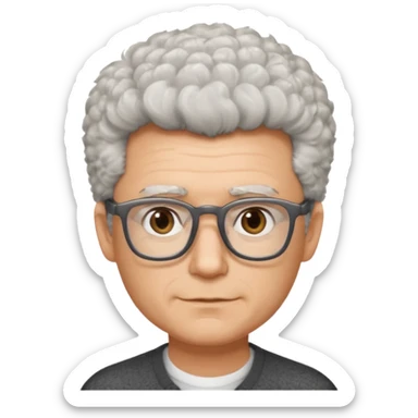 man 50 very short salt and pepper fluffy hair, brown eyes, rectangle glasses  sticker