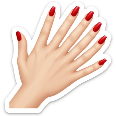 A woman's hand with red nail polish sticker