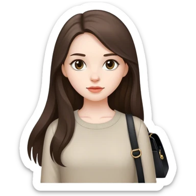  beautiful pale brunette girl with long hair with black shoulder bag sticker