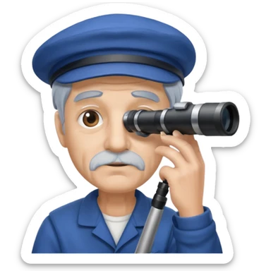 old sailor looking through a telescope, sailor wearing a blue cap sticker