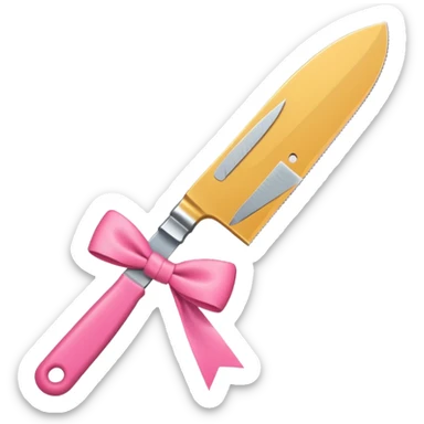 Kitchen knife with a pink bow tied around the handle, emoji style, simple, flat vector, white background, only one object sticker