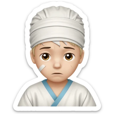 Injured Boy – Bandage on head, hospital gown. sticker