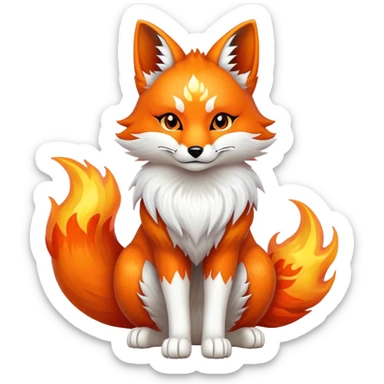 Japanese kitsune with orange flames  sticker