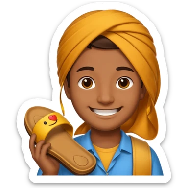 Smile, emoji, holding a chappal sticker