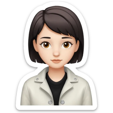 18 year old with very short gradient hair, brown eyes and long lashes, big nose and he is wear a white jacket sticker