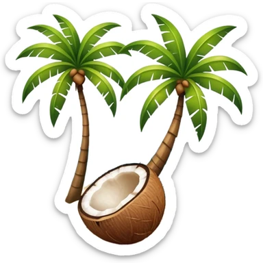 Coconut with palm tree on the beach sticker