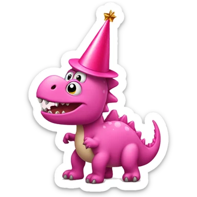 pink dinosaur with party hat sticker