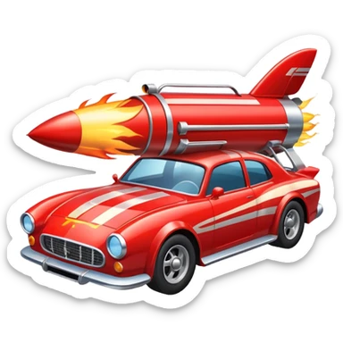 car with a rocket engine on the trunk with fire coming out of it sticker