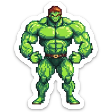 Hulk superhero, green muscular character in action pose sticker