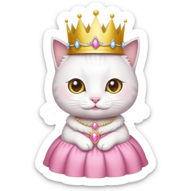 White cat with princess crown and pink clothes sticker