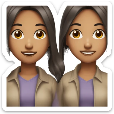 Two girls, one dark, brown eyes, long dark hair, beautiful. The second dark, bob, dark hair, visible teeth, not very beautiful sticker