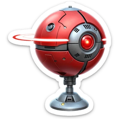 flying orb shaped futuristic targeting droid acquires target and paints with laser. sci-fi war. no propellers  sticker