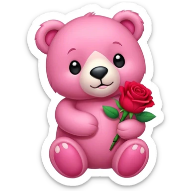 pink bear holding a rose sticker
