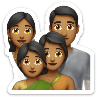 Indian family of 4 with one son and one daughter and a dog sticker