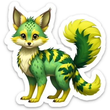 Feral Rare Fantasy vibrant tropical Vernid-Trico-species by LiLaiRa, random markings, tufted tail, tufted ears, full body sticker