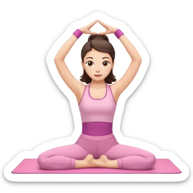 white brunette girl in light pink workout clothes doing dance stretching on yoga mat sticker