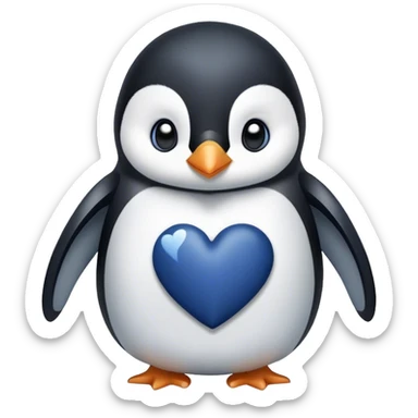 Baby penguin holding a navy blue heart  sticker