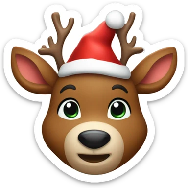 Cute Rudolph the red nosed reindeer wearing Santa hat  sticker
