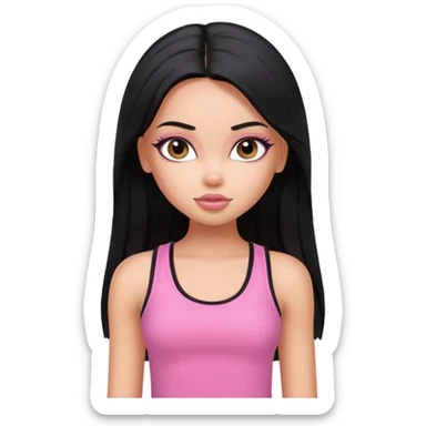 a pretty bratz dusky girl with long straight black color hair and pink tank top on sticker