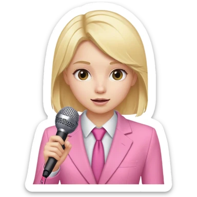 Blond girl pink suit microphone  sticker