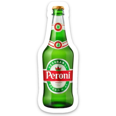 Glass bottle Peroni with red marketing tape sticker