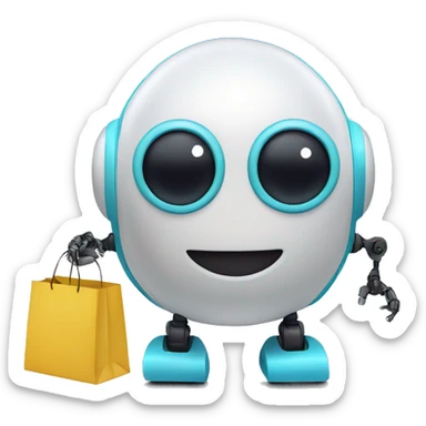 cute rounded shaped robot no arms, with shopping bags sticker