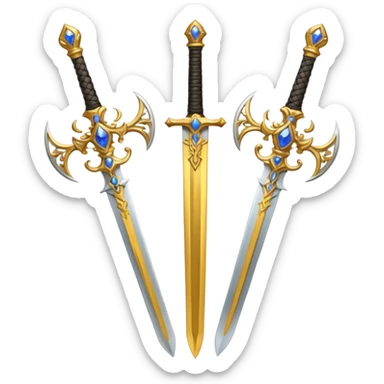 Two Golden royal swords with gold blades and gold handel sticker