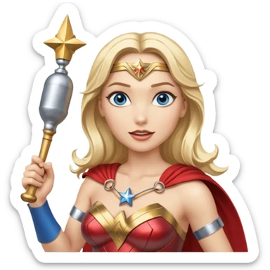 Blonde blue eyes Wonder Woman holding bell and baton sticker