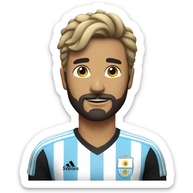 Una persona con camiseta  de argentina  con barba y una corona futbolista pelo negro sticker