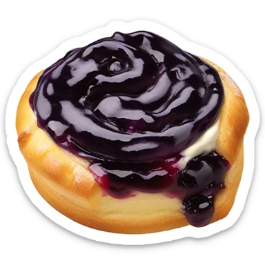 a circle danish with a cream on top and blueberry jam sticker