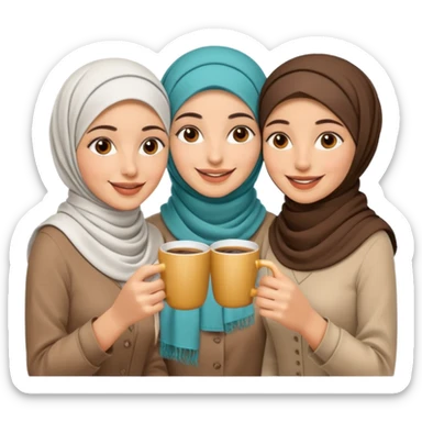 Emoji of 3 arab women drinking coffee sticker