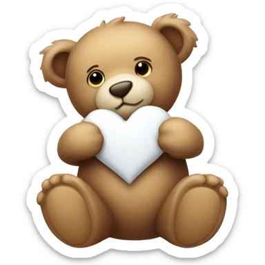 Teddy bear hugging a white heart sticker