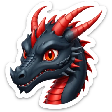 Un dragon noir aux yeux rouges brillant, puis des grandes cornes d'obsidiennes, style anime sticker