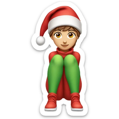 Girl with  brown short hair in red elf hat in a sitting position holding her legs ￼ sticker