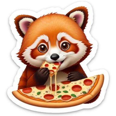 Red panda eating a pizza carbonara sticker